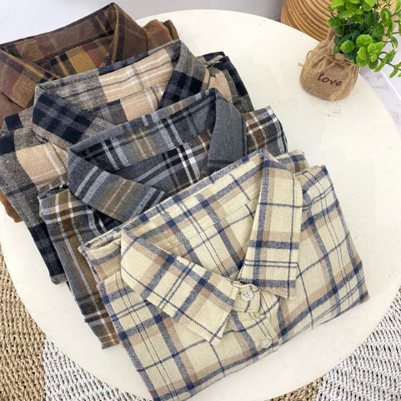 Atasan Remaja ootd cewek cowok kemeja flanel terlaris
