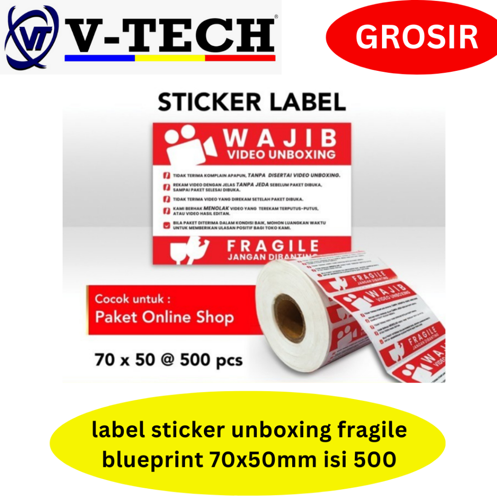 

label sticker unboxing fragile blueprint 70x50mm isi 500