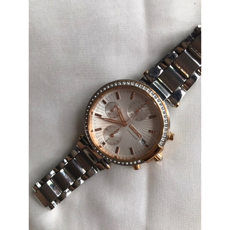 PRELOVED Jam Tangan Wanita Seiko Swarovski Crystal Stainless Steel Quartz Original