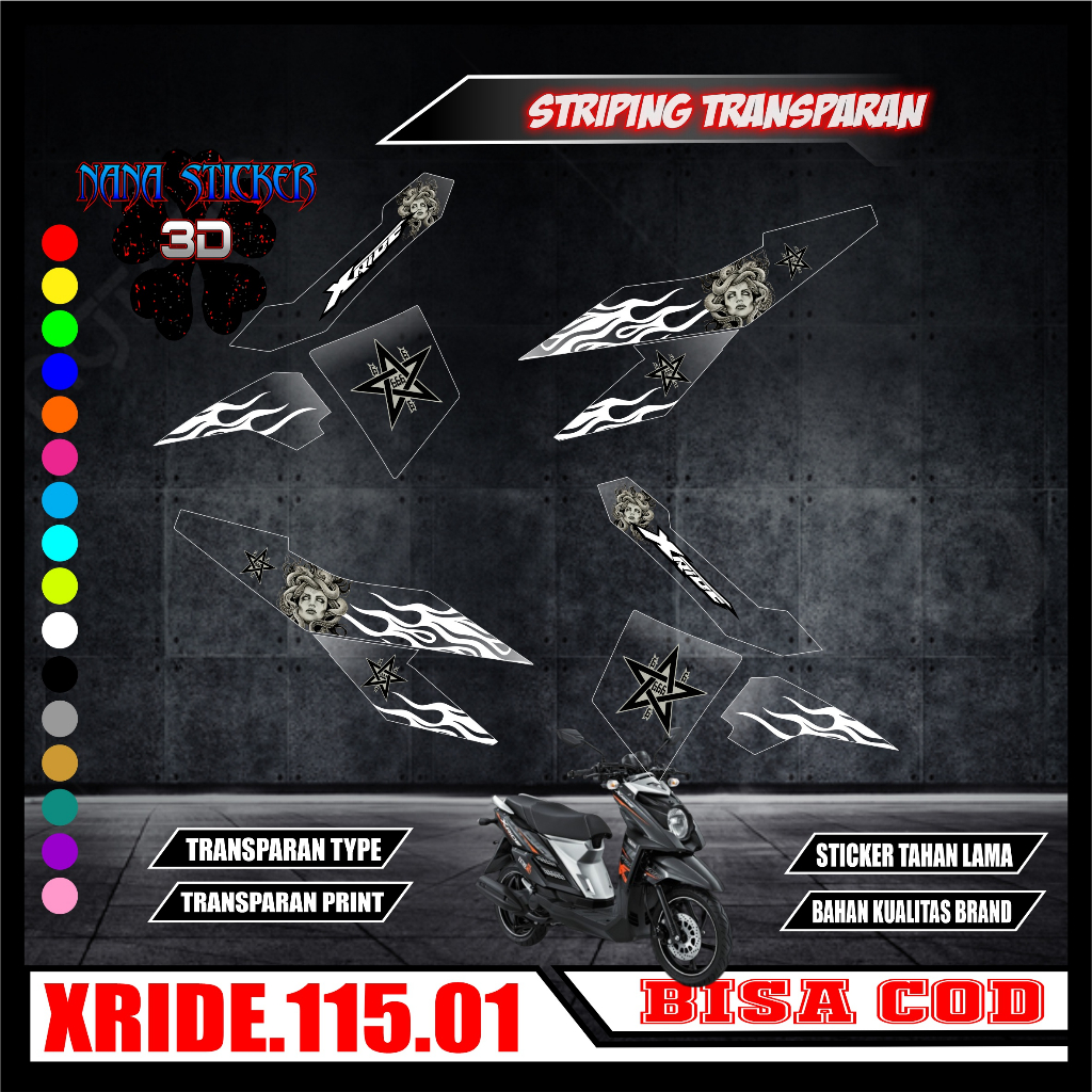 Striping TRANSPARAN YAMAHA XRIDE 115 Variasi Stiker Sticker list body motor YAMAHA XRIDE 115 Motif M