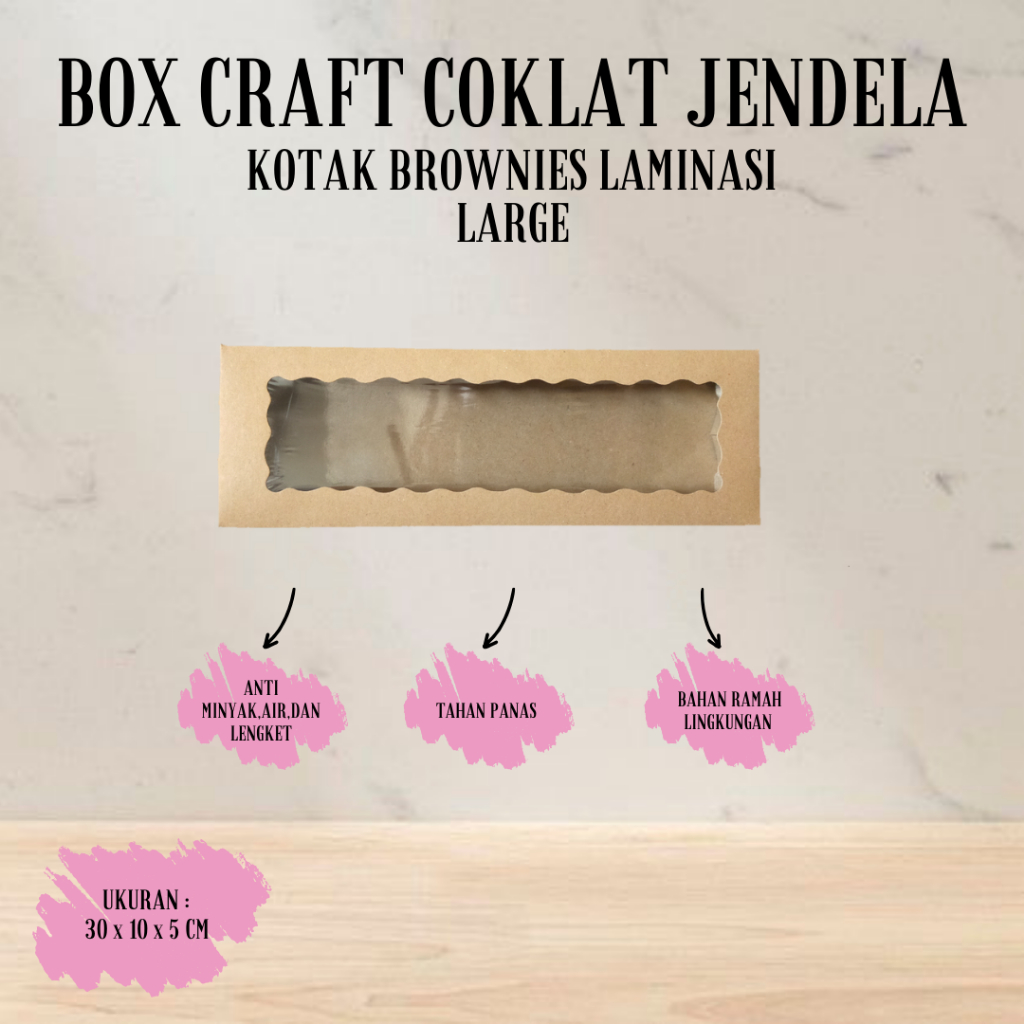 BOX CRAFT COKLAT JENDELA / KOTAK BROWNIES LAMINASI LARGE