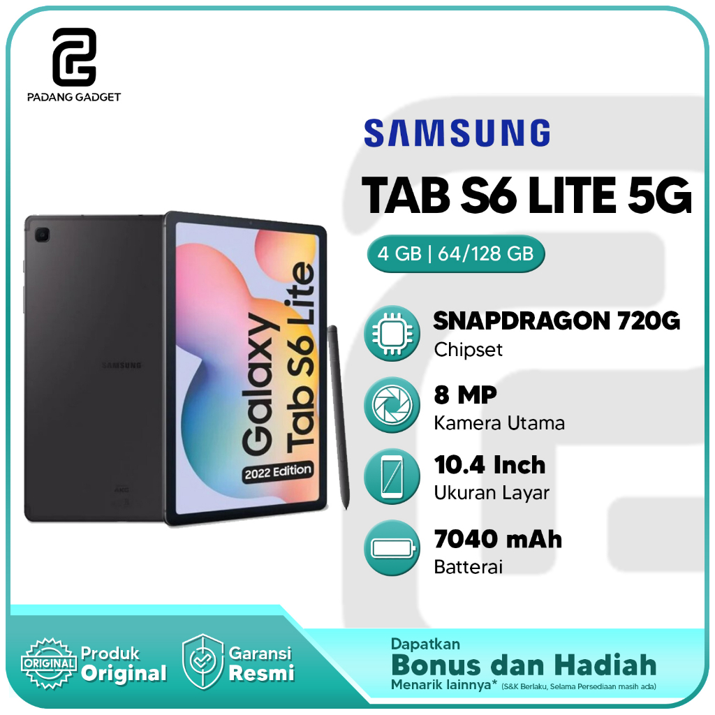 Samsung Galaxy TAB S6 LITE 5G 4/64 GB 4/128 GB Original Tablet Android Garansi Resmi Samsung Garansi Resmi 12 Bulan