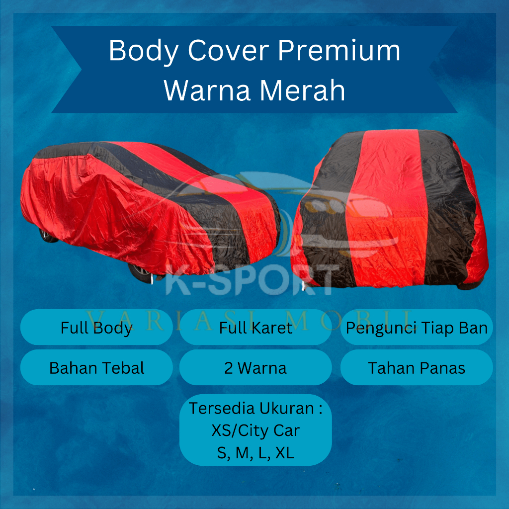 Body Cover Sarung Mobil Warna Merah List Hitam Ukuran S