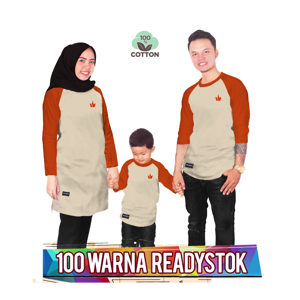 RAGLAN BASIC CREAM BATA Baju Kaos Keluarga couple anak laki laki perempuan ibu ayah ada ukuran jumbo
