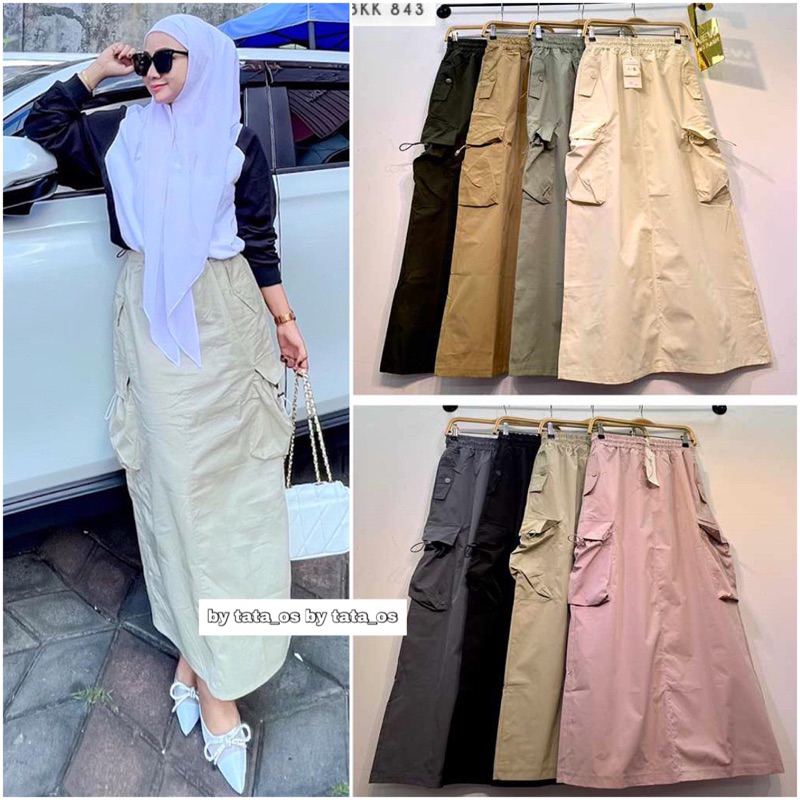 TATAOS BANGKOK BY A&K BRAND MJS INARA HIJAB ROK CARGO LONG SKIRT PANJANG SAKU POCKET TAG LABEL COTTO