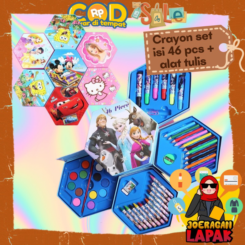

⭐️JOERAGAN LAPAK⭐️ CRAYON SET ISI 46 PCS ALAT MEWARNAI MENULIS MENGGAMBAR SEGI 6 SPIDOL KRAYON PUTAR CAT AIR KUAS
