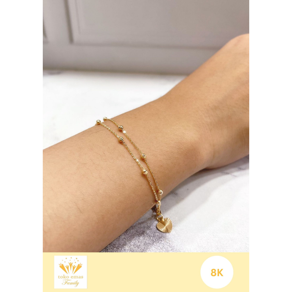 Gelang Emas Kadar 375 (8K) Model Jedar Biji Lada 1 - 3 Layer (Gelang Tangan Dan Kaki)