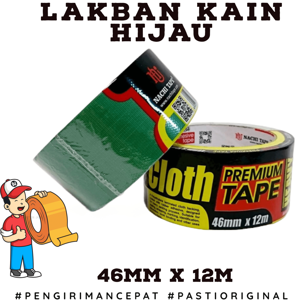 

Lakban Kain Hijau Nachi 2 inch 46mm 12M / Cloth Tape PER 1 ROL