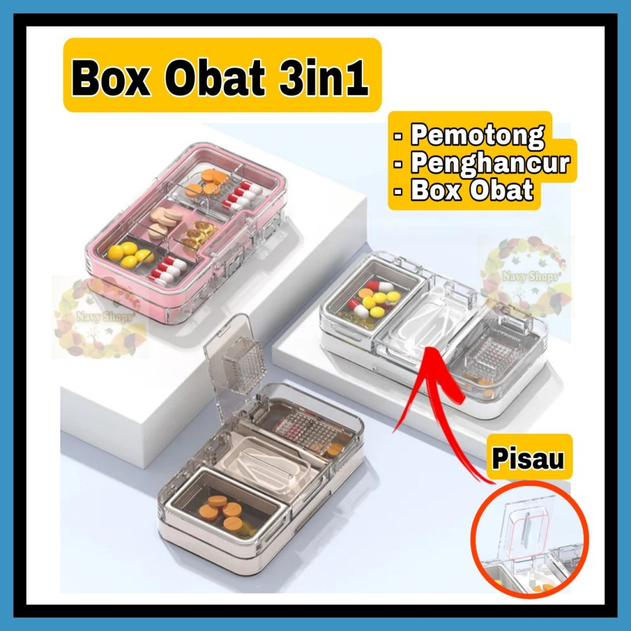 MH - Tempat Obat 3in1 Pemotong Penghancur Traveling Box Obat Portable 0988