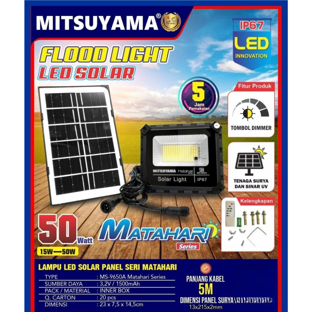 MS-9650A Lampu Sorot Solar Panel 50 Watt Mitsuyama + remote
