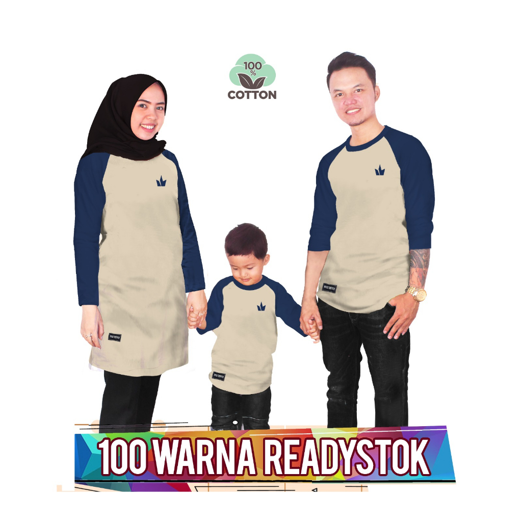 RAGLAN BASIC CREAM NAVY Baju Kaos Keluarga couple anak laki laki perempuan ibu ayah ada ukuran jumbo