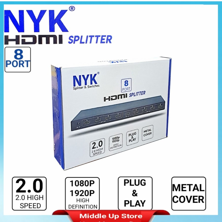 HDMI splitter 8 port NYK 1 input 8 output monitor / Hdmi splitter 8 port PLUS Adaptor