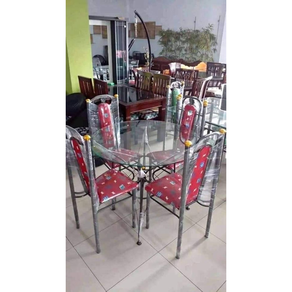 Meja Makan Kaca Bulat + 4 Kursi type Belgia