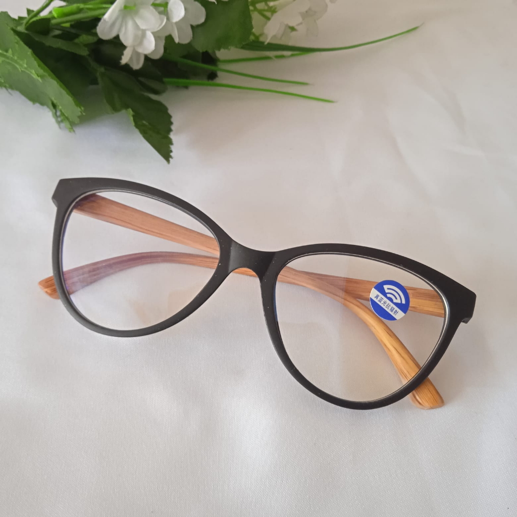 KACAMATA CAT EYE ANTI RADIASI FRAME MOTIF KAYU SD101677