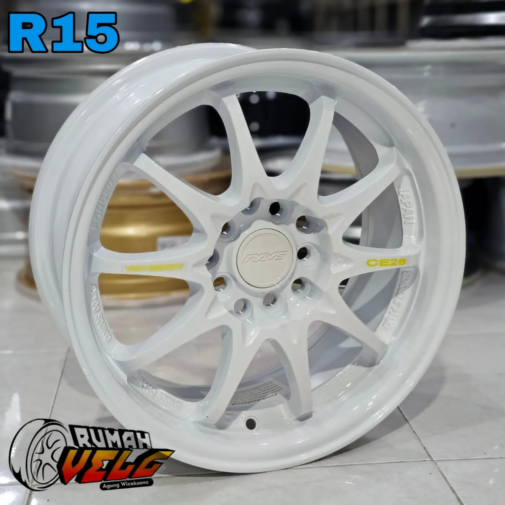 R15 Ce28 Pcd.5-100/ 114.3 (PURE WHITE) VELG RACING MOBIL