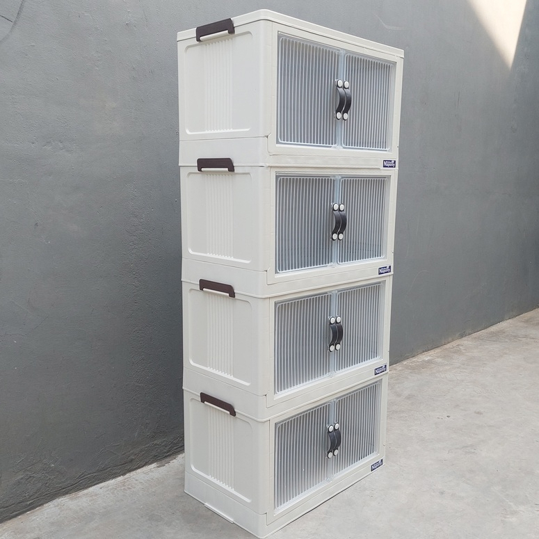 LEMARI PLASTIK SUSUN 4 POLIBOX TUMPUK SERBAGUNA Container Box Lipat Portable | Lemari Susun Plastik 