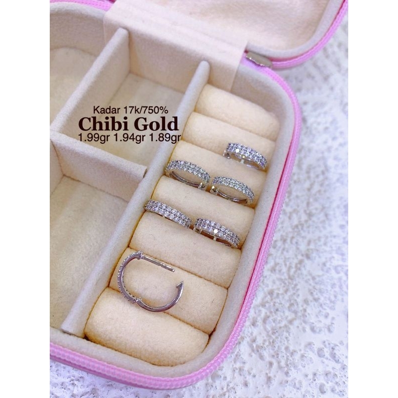anting bulat mata 2 layer emas 750 kadar 17k - chibi gold