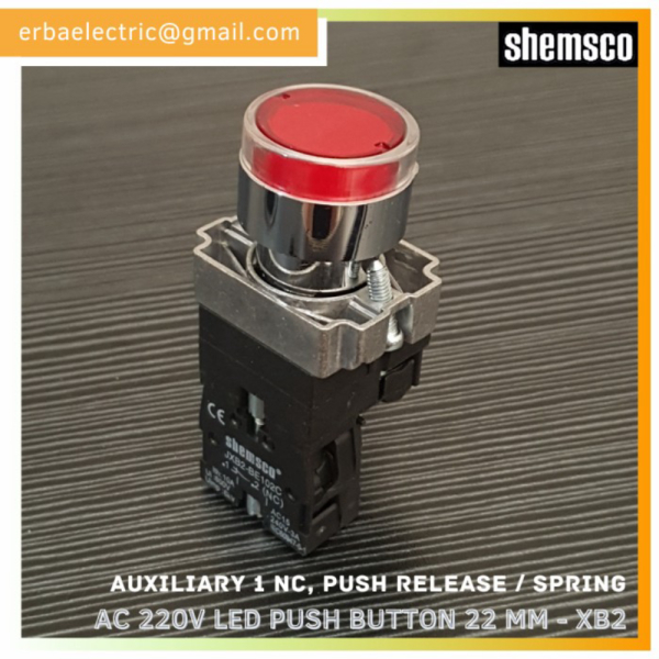 22mm AC 220v Illuminate Push Button XB2-BW SHEMSCO Tombol LED Merah Berkualitas