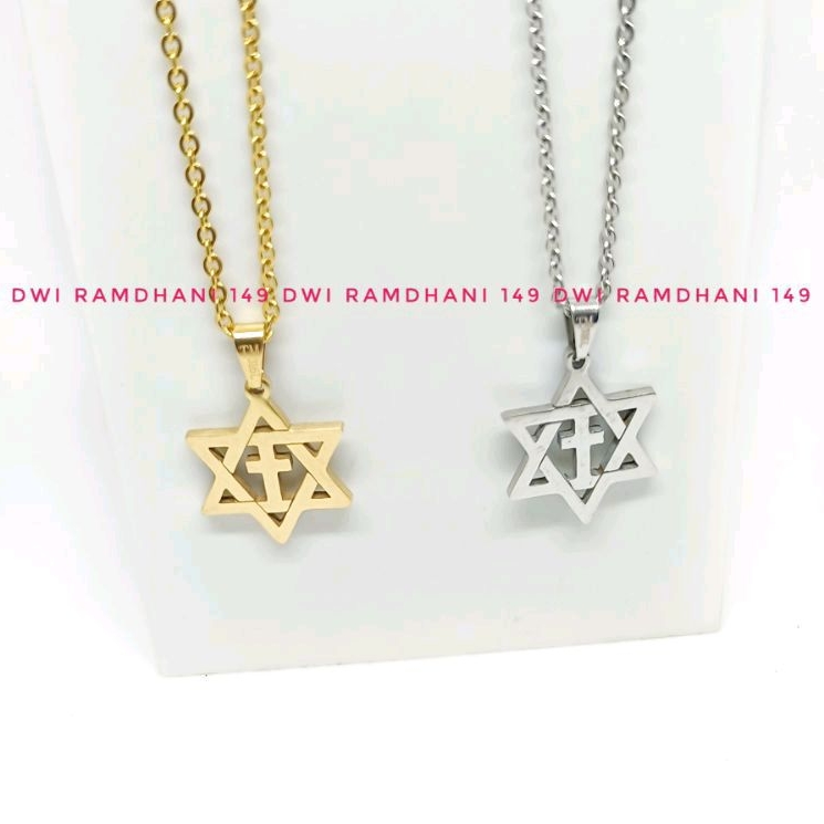 Kalung Salib Titanium Bintang Daud Polos Katolik Kristen