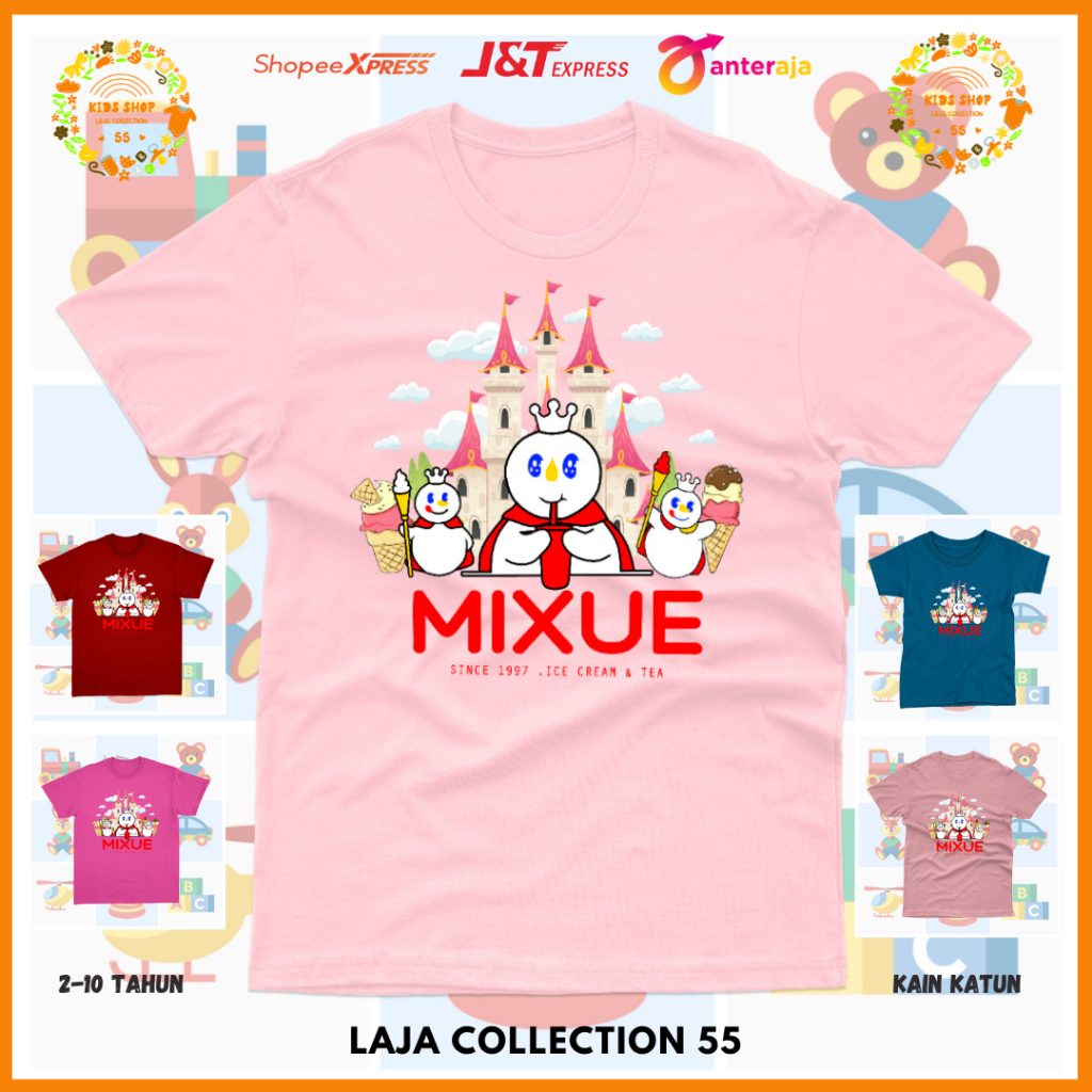Kaos Anak Kartun MIXUE Castile Umur 2-10 Tahun Unisex Katun / Baju Anak Cewek / kaos Anak Perempuan 