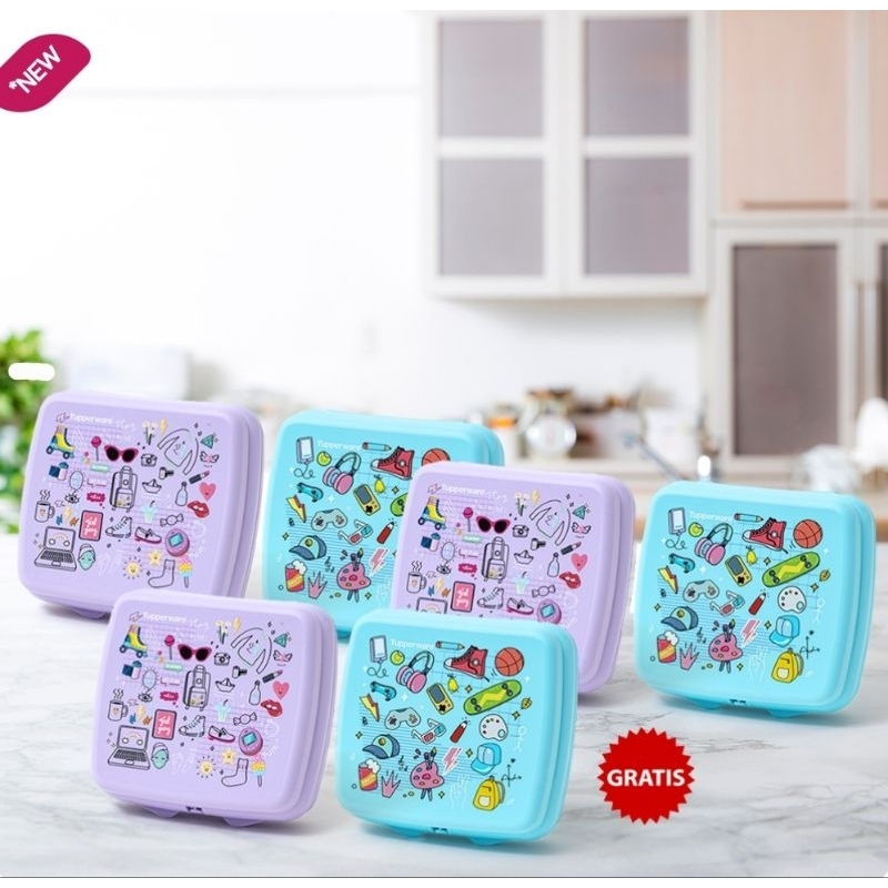 TUPPERWARE CLIP KEEPER PURPLE BLUE WITH GIFT/ SNACK BOX/ LUNCH BOX BIRU UNGU/ TEMPAT MAKAN