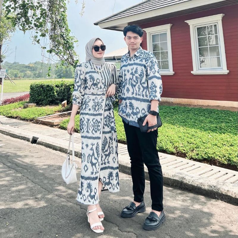 baju tenun couple dress white grey Lurik ayaman outfit kondangan baju pesta