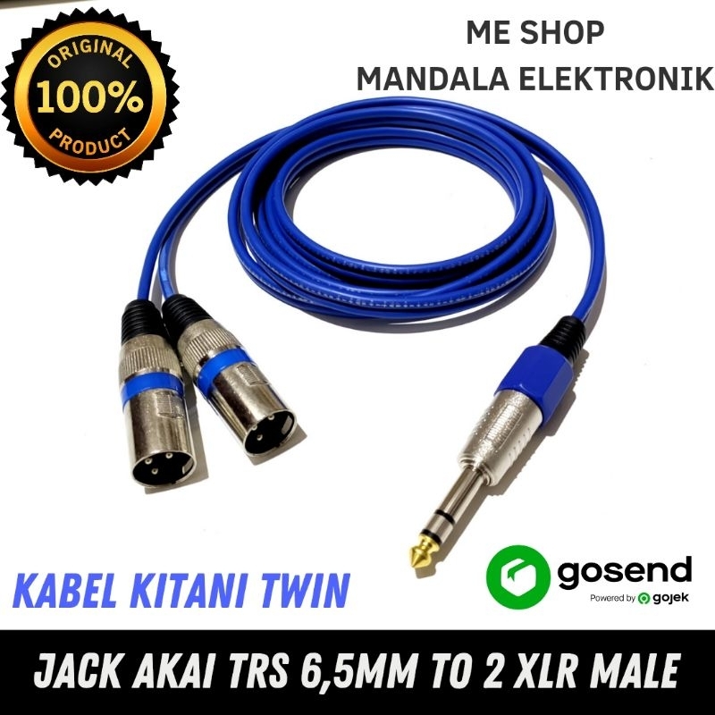 kabel jack akai stereo trs 6,5mm to 2 xlr male 3pin