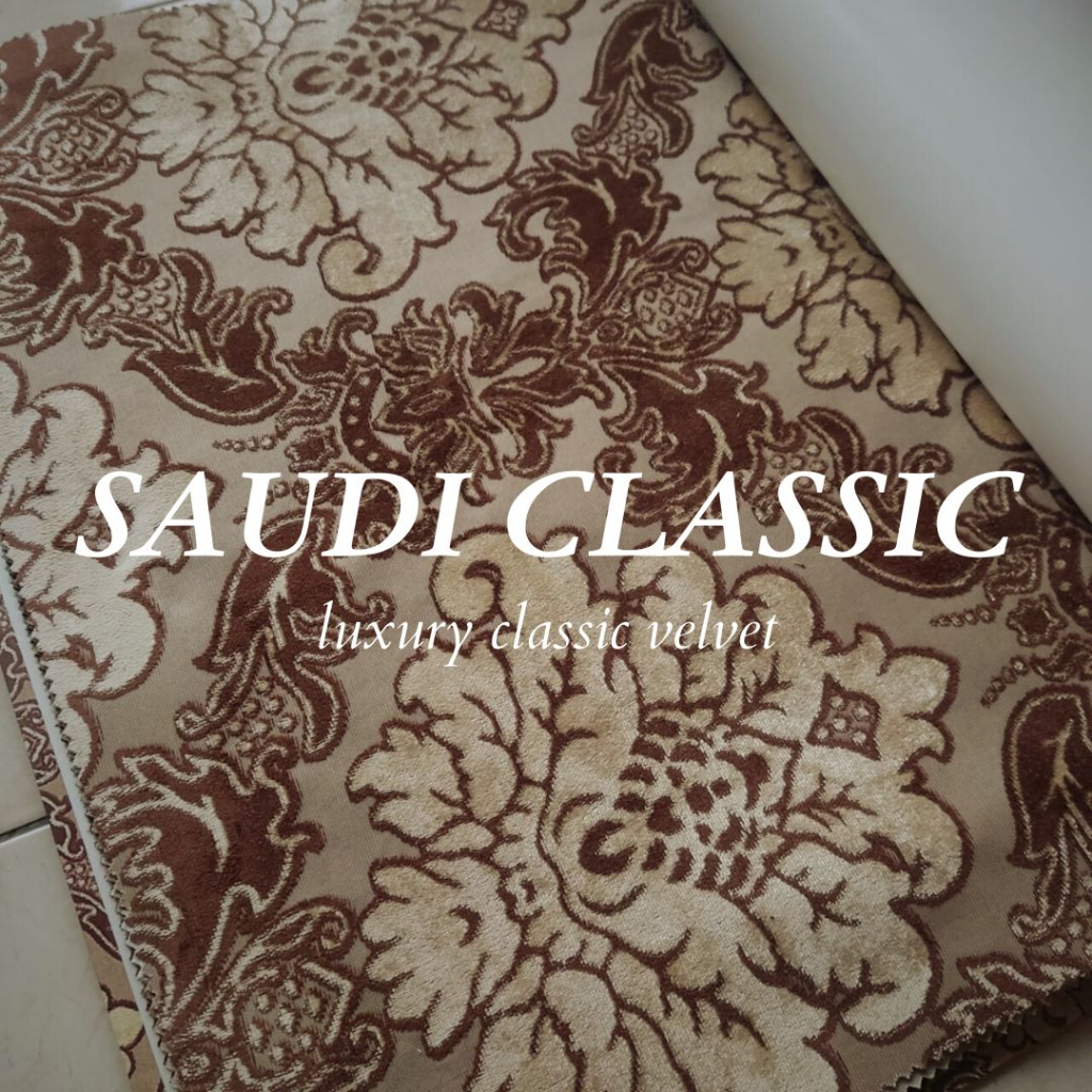 Kain Bludru Beludru Mewah Premium Velvet Timbul Motif Bunga Damask Klasik - Saudi (Sofa, Jok, Kursi 