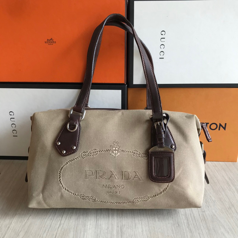 Tas Wanita Prada Rare Brown and Tan 2000s Tote Bag