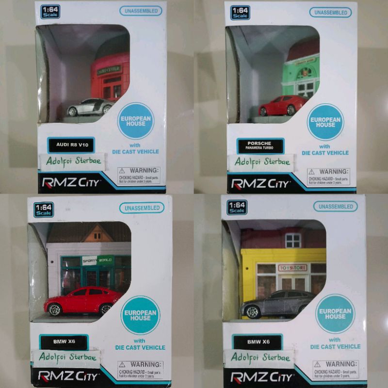 rmz city diorama set european house with die cast vehicle unassembled scale 1:64 audi R8 V10 porsche