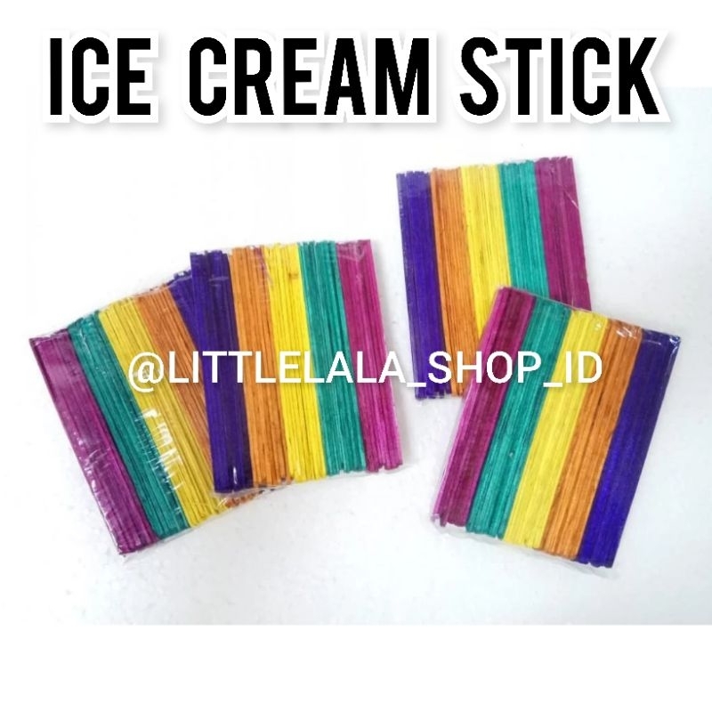 

Stik Eskrim 1pack isi 47 batang / Ice Cream Stick 12cm/ Stick Ice cream warna warni/warna cream polos Popsicle Stick