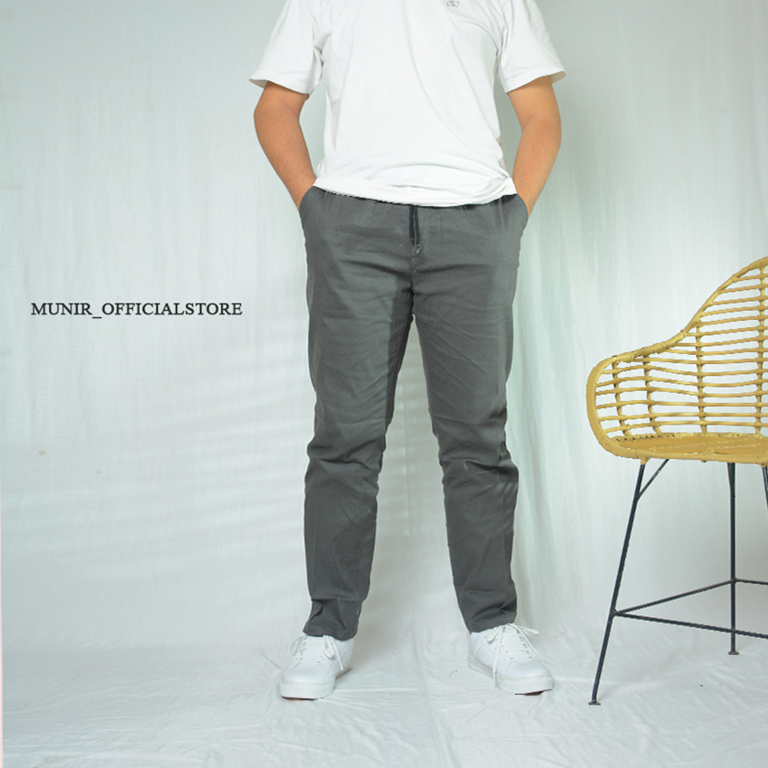 BLINKER Celana Chino Panjang Pria model slim Fit (Grey)