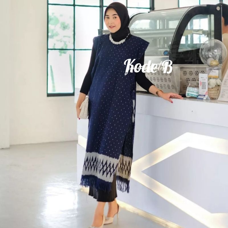 BAJU TENUN IKAT WANITA PANJANG, OUTER TENUN IKAT WANITA PANJANG, TORA VEST PANJANG WANITA