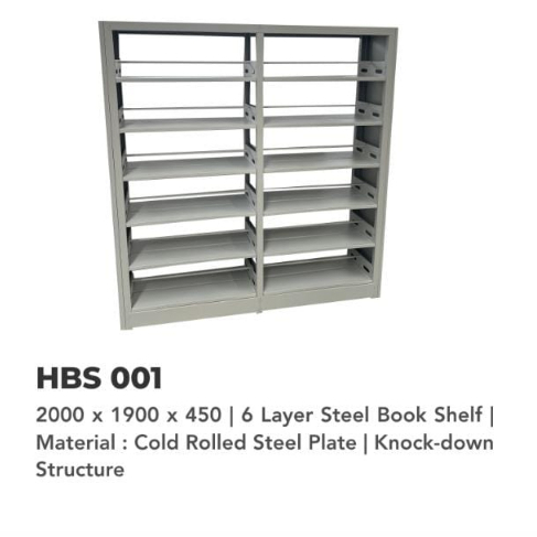 Rak buku besi / Rak buku type HBS 001 /  Rak buku sekolah / rak buku perpustakaan / rak besi ukuran 