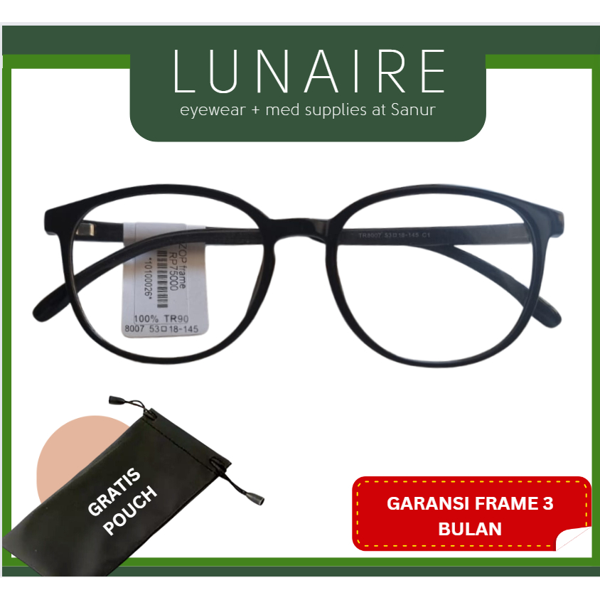 Kacamata Full Frame Plastik TR90 Bulat Trendy Unisex ZOP 8007 Lensa Excluded Korean Look