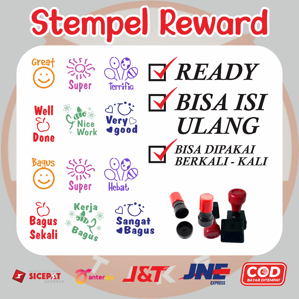 

Stempel reward, stempel penilaian guru TK, Paud, SD lengkap 1 set inggris indonesia, stempel otomatis