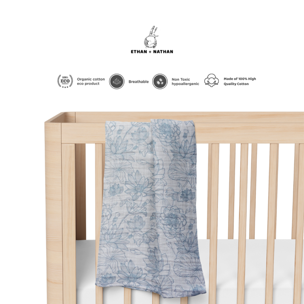 Ethan+Nathan Swaddle Blanket / Bedong Bayi Pattern - Blue Flowers