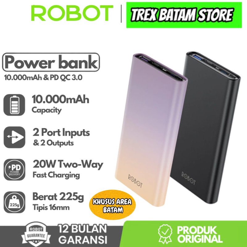 POWERBANK ROBOT RT11 NEW DUAL OUTPUT FAST CHARGING SUPPORT IPHONE 15 [ BATAM ]
