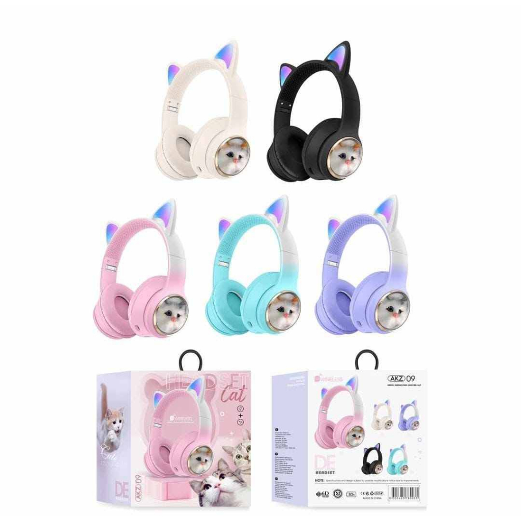 Headphone Bluetooth Bando Ear Cat LED AKZ 09 / Wireless Bando Cat AKZ 09
