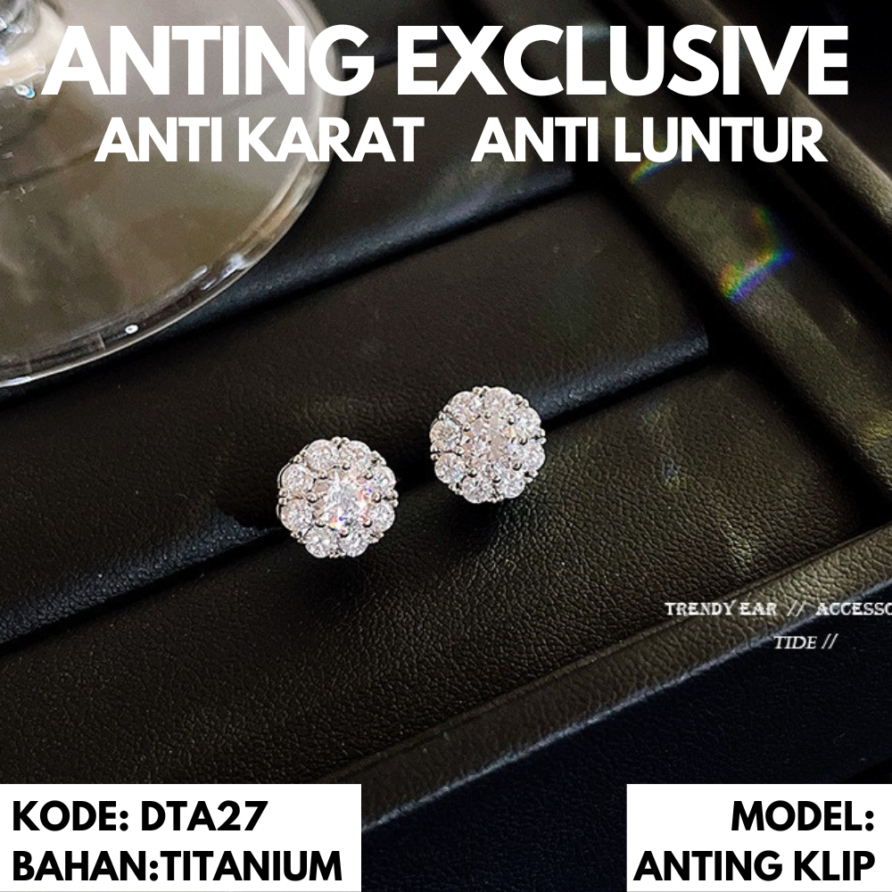 ANTING titanium wanita pria silver rantai asli anti karat anti luntur anting Titanium Berlian - DTA2