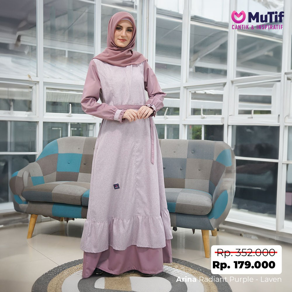Pomo Satset Mutif Baju Gamis Dress Wanita Dewasa Arina