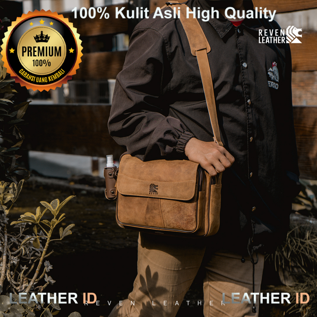 Tas Selempang Pria Kulit Asli 100% Original Bermerek Terbaru Model Sling Bag Untuk Kuliah Kerja Kant