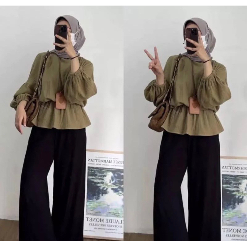 ELURA TOP BLOUSE CRINKLE AIRFLOW BENGBEE // ATASAN ELURA // BLOUSE ELURA // BLOUSE POLOS // ATASAN P