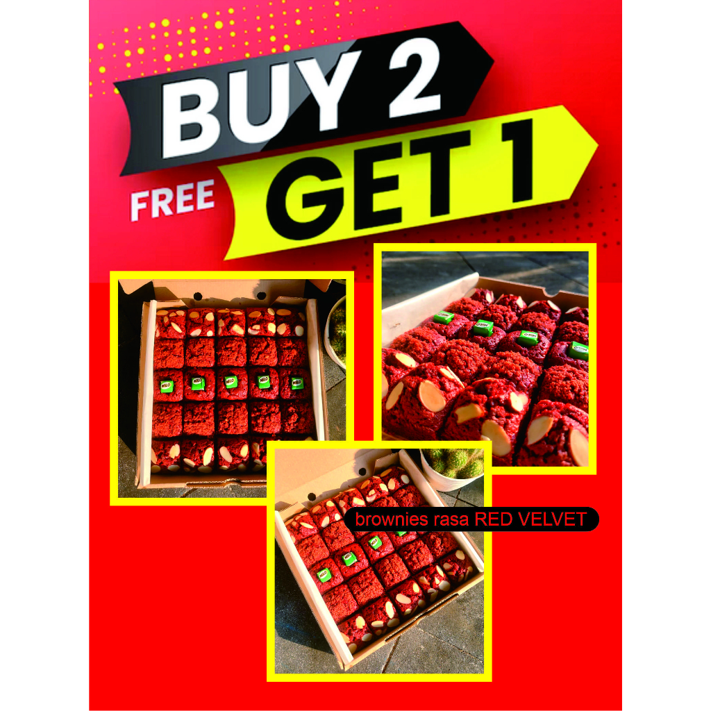 

Fudgy Brownies Red velved shiny crush Paket BELI 2 GRATIS 1, ukuran 20 x20 isi 25 potong