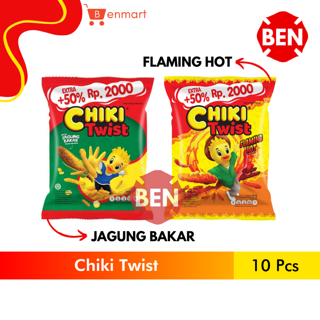 

Chiki Twist Jagung Bakar / Flaming Hot Pedas 1 Renceng 10 Pcs Sachet 22,5g 22,5gr 22,5 g gr gram - Chiki Cheetos Kecil Dus Murah