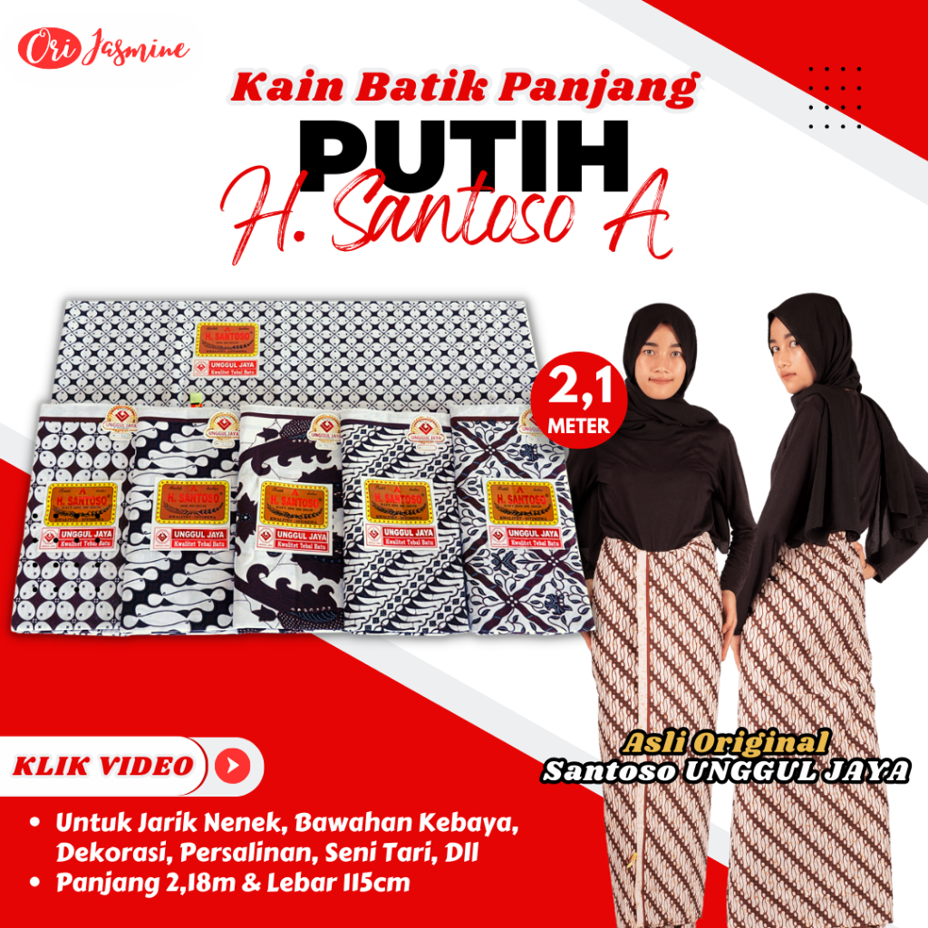 Kain batik meteran katun solo murah premium tulis jarik melahirkan batik katun halus SANTOSO A PUTIH