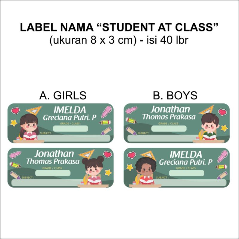 

PO Sticker label nama "Student at class" custom nama (isi 40 lbr)