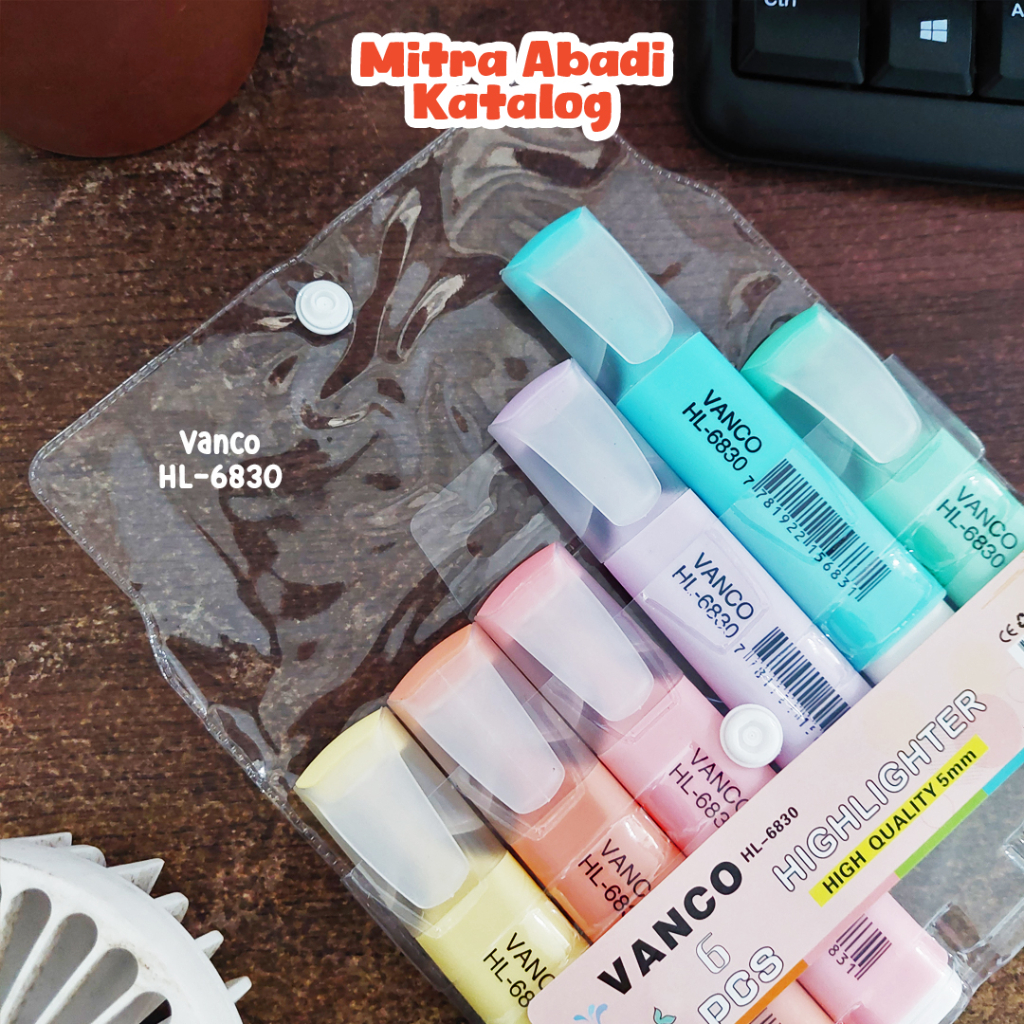 

(6 PCS) HIGHLIGHTER PASTEL SET VANCO HL-6830 HL-6610 HL-6860 PENANDA WARNA ISI 6 DENGAN POUCH / MITRA ABADI KATALOG JOGJA