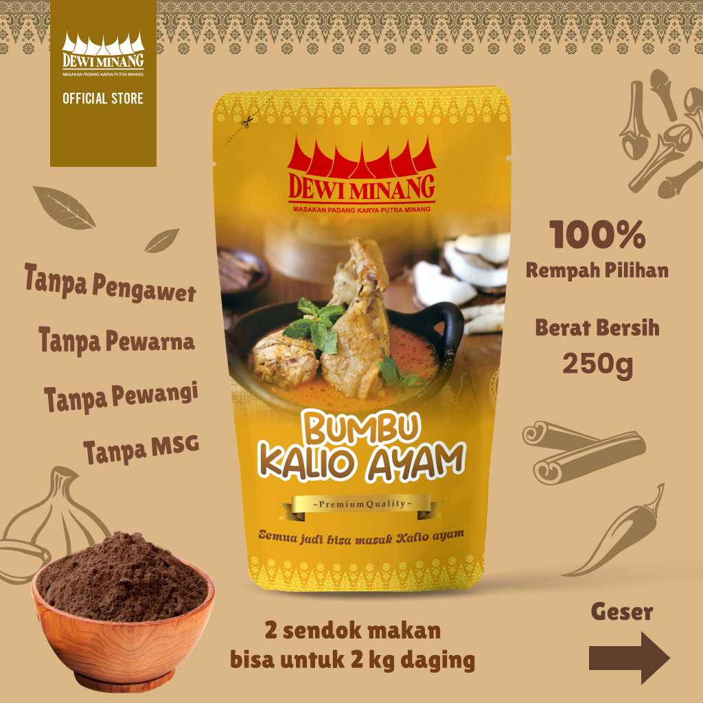 

Bumbu Kalio Ayam Dewi Minang Bumbu Masakan Ayam Bumbu Serbaguna Bumbu Non MSG Bumbu 100% Halal Bumbu Khas Padang Bumbu 250 gr