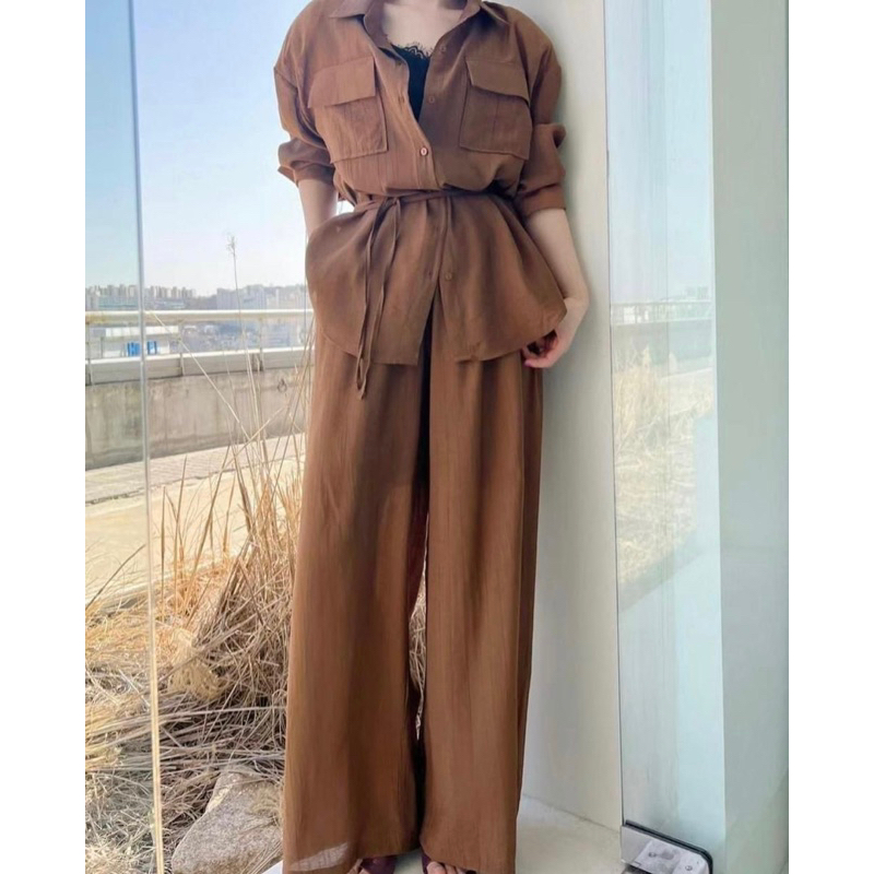 ONE SET WANITA KEMEJA KATUN POLOS WARNA LENGAN PANJANG KULOT HIJAB BUMIL BUSUI FRIENDLY IMPORT